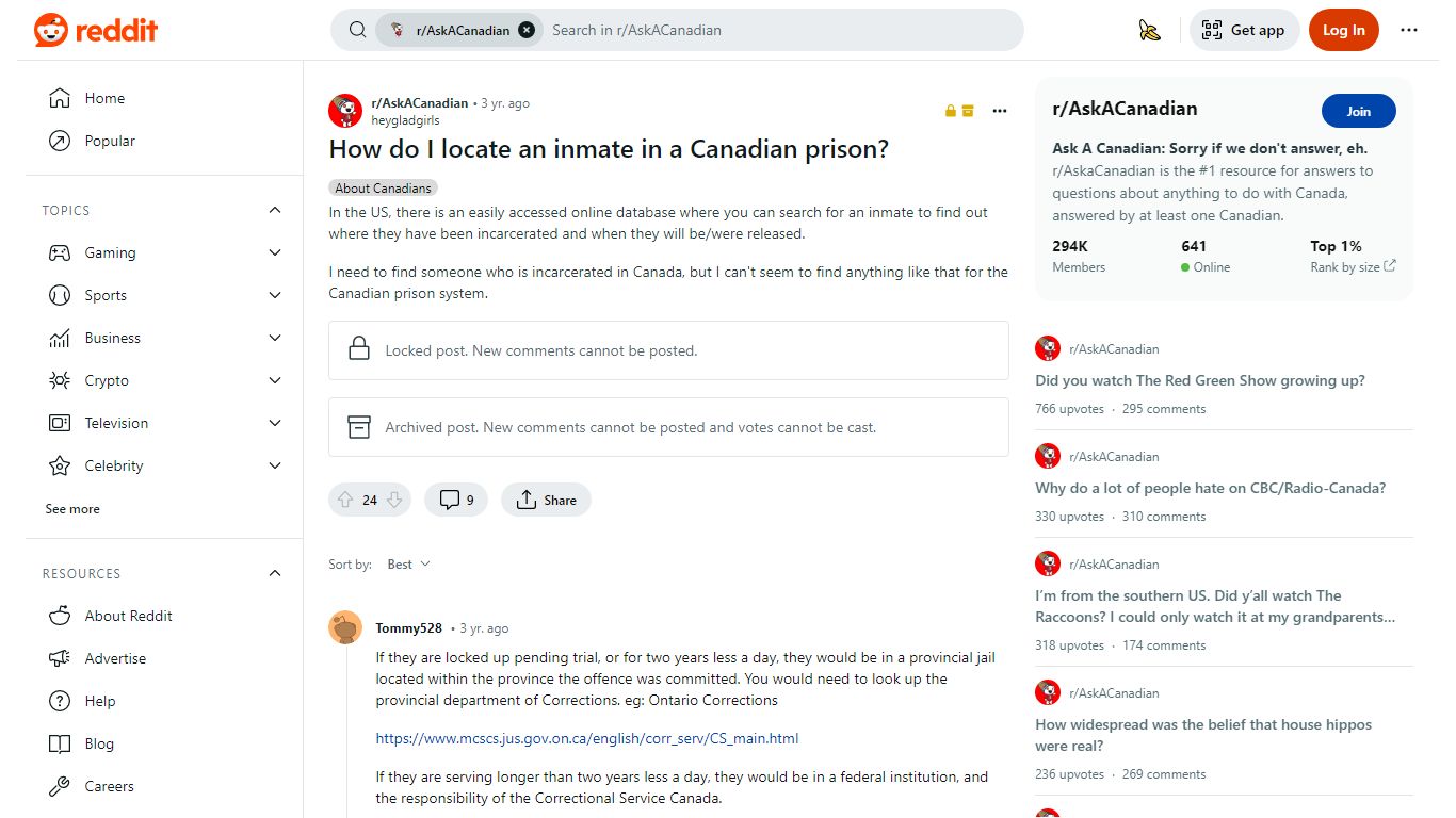 How do I locate an inmate in a Canadian prison? : r/AskACanadian - Reddit