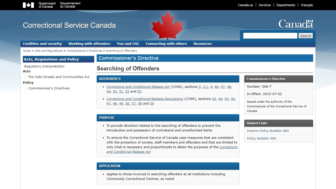 Searching of Offenders - Service correctionnel Canada