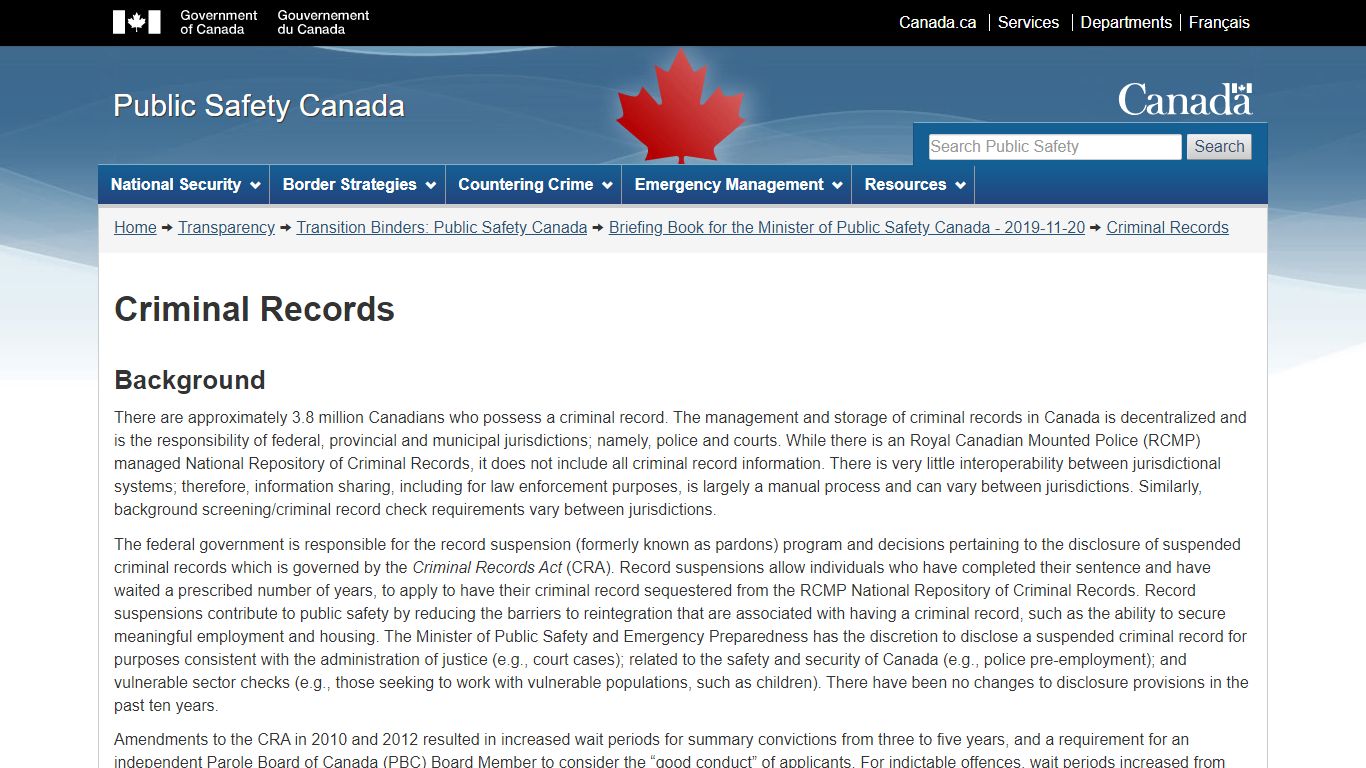 Criminal Records - Sécurité publique Canada